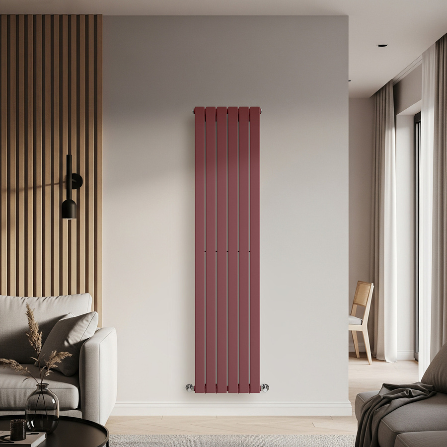 Einlagiger vertikaler Design-Heizkörper aus Stahl von Delta in Rot, Höhe: 178 cm, Breite: 42 cm - Bild 1