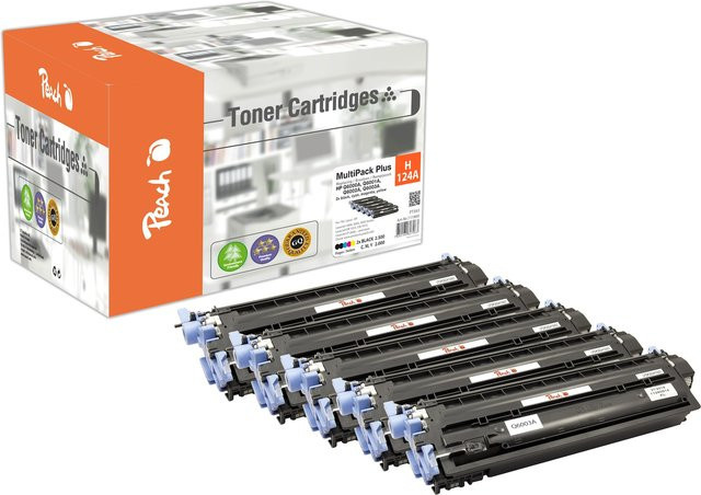 Peach HP 124A Ersatz Toner-Set für HP Color LaserJet 1600 und 2600, wiederaufbereitet, Multicolor (2x Schwarz, Cyan, Magenta, Gelb) - Bild 1