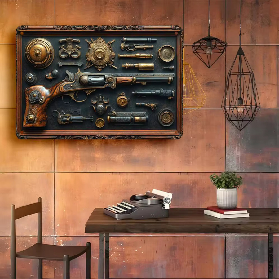 HELLOYOUNG Steampunk Wandkunst aus Metall im Vintage-Stil mit Pistolen-Motiv, B/H: 30,0 x 20,0 cm - Bild 3