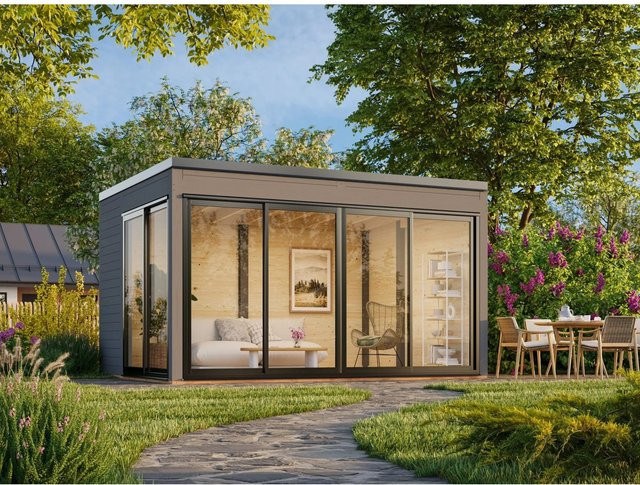 Palmako Gartenhaus Serena Slide aus Holz mit Pultdach in Dunkelgrau, B: 420 cm, T: 320 cm - Bild 1