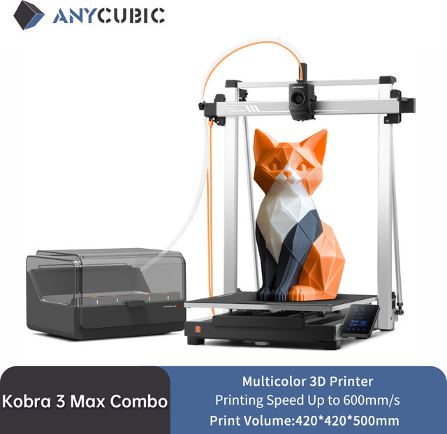 Anycubic Kobra 3 Max Combo Mehrfarbiger FDM 3D-Drucker in Schwarz mit 600mm/s Geschwindigkeit und Bauvolumen B/T/H: 500 x 420 x 420 mm - Bild 1