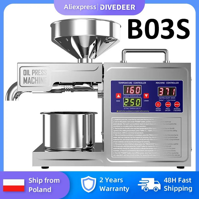 DIVEDEER Automatische Ölpresse Maschine aus Edelstahl in Silber zur Öl-Extraktion für Moringa, Sonnenblumenkerne, Erdnüsse und Sesam - Bild 1