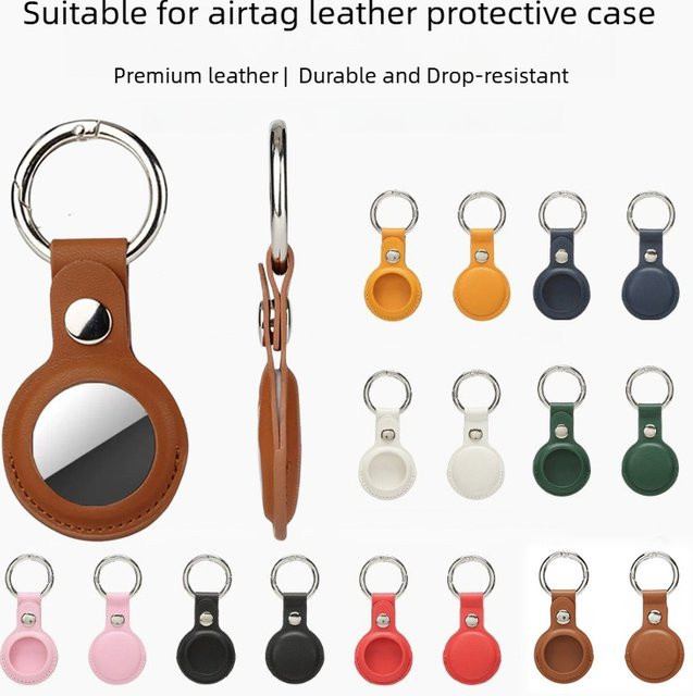 Wasserdichte PU-Lederhülle für AirTag Metallanhänger in Blau als Schutzhülle für Tier-Tracker und Gepäck-Anti-Verlust-Schlüsselanhänger - Bild 1