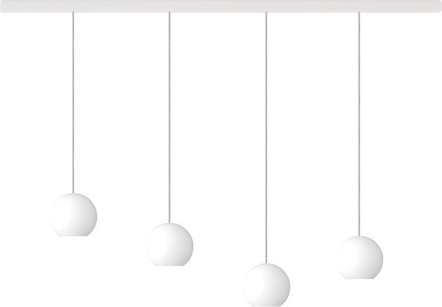 KOMOT KOS Quattro L LED-Pendelleuchte Schiene, Weiß matt und Edelstahl mit mundgeblasenem Opalglas, Tunable White 2200K - 4200K, Länge: 150 cm - Bild 1