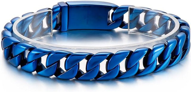 TrustyLan Jewelry Herren-Armband, Edelstahl, Panzerkette, blau, 22 cm - Bild 1