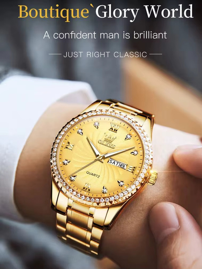 OLEVS Armbanduhr Quarz, Edelstahl, Gold, Diamantbesetzt, Herren - Bild 5