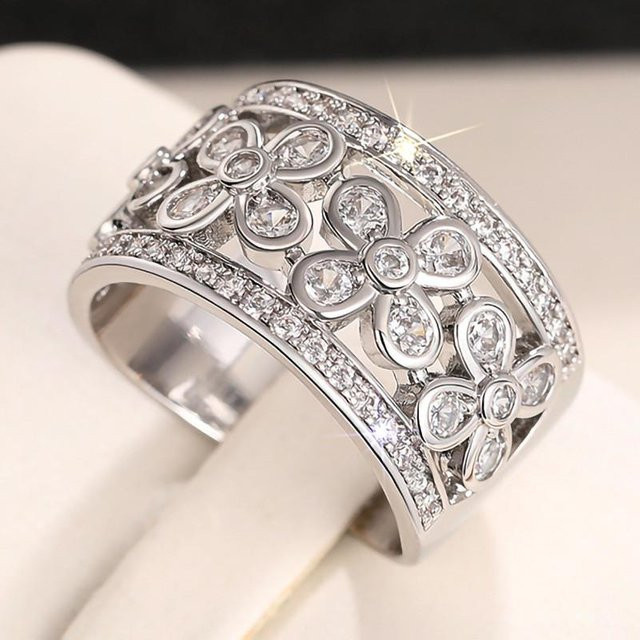 YIRAN Jewelry Ehering Damen, Kupfer, Silber, Zirkonia, Kristall - Bild 1