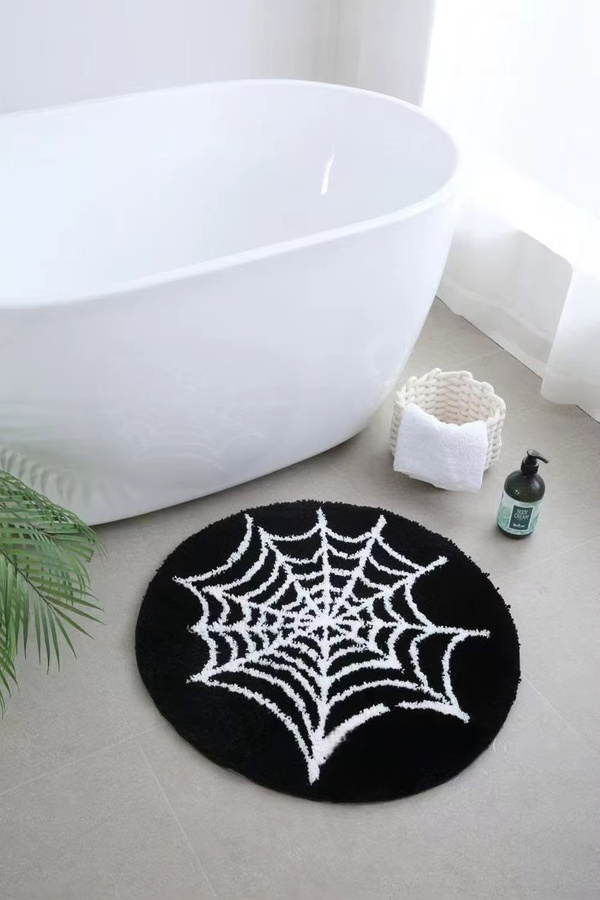 VIAKAM Halloween Spinnennetz-Teppich, runder Fußmatten-Design in Schwarz, schmutzabweisend und rutschfest, Durchmesser: 60 cm - Bild 2