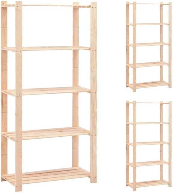 vidaXL Lagerregale Set aus 3 Stück, 5 Böden, Massivholz Kiefer, braun, B/T/H: 80 x 38 x 170 cm - Bild 1