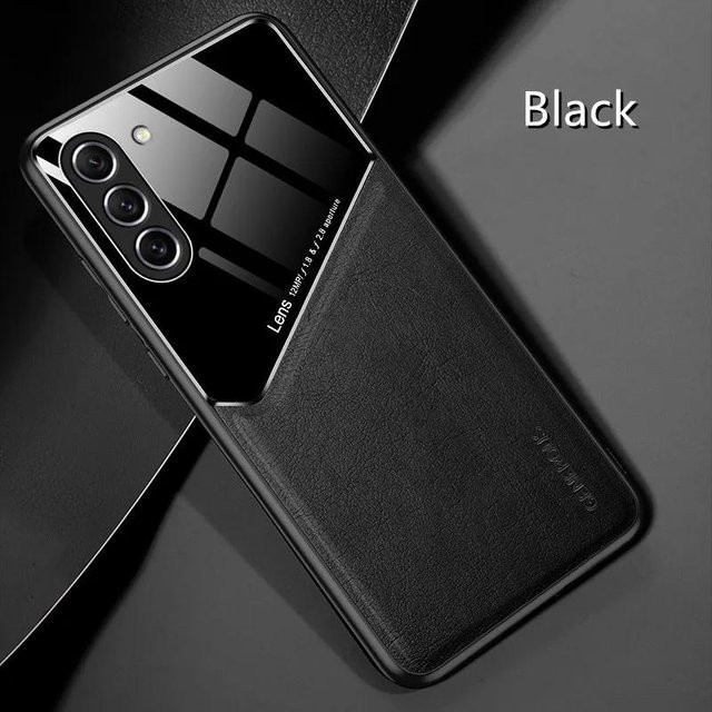Samsung Galaxy Hülle aus TPU und Leder mit magnetischer Auto-Halterung in Schwarz für Galaxy S25 S24 S23 S22 S21 S20 Ultra FE S10 Plus - Bild 1