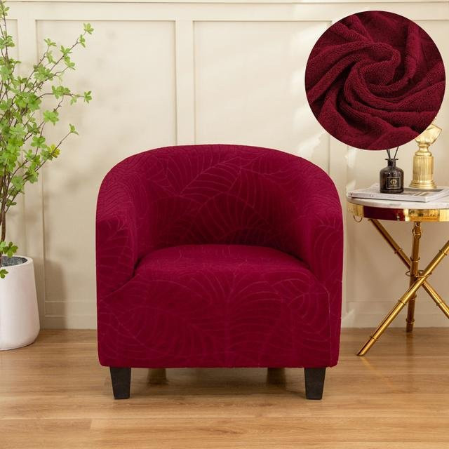 S-EMIGA Clubsessel-Schonbezug aus Jacquard-Stretch-Material in Weinrot mit floralem Muster - Bild 1