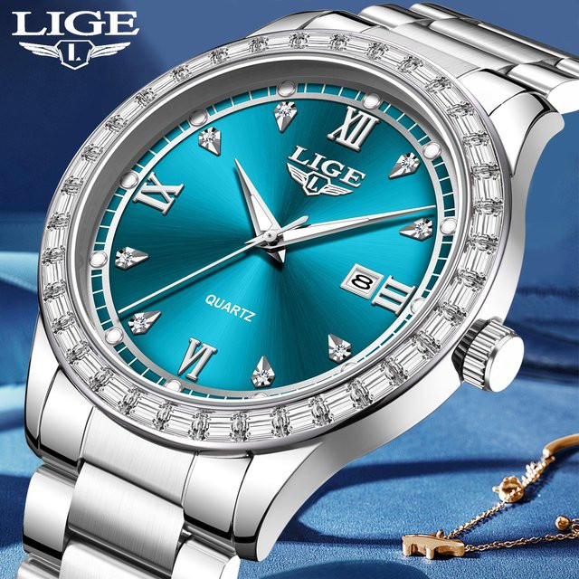 LIGE Armbanduhr Edelstahl, Quarz, Diamant, Blau, Damen - Bild 1