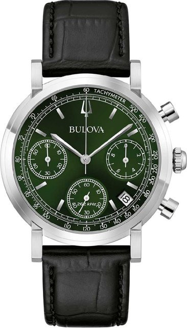 Bulova Chronograph Herrenuhr, Quarz, Edelstahl, Leder, Grün, 39 mm - Bild 1