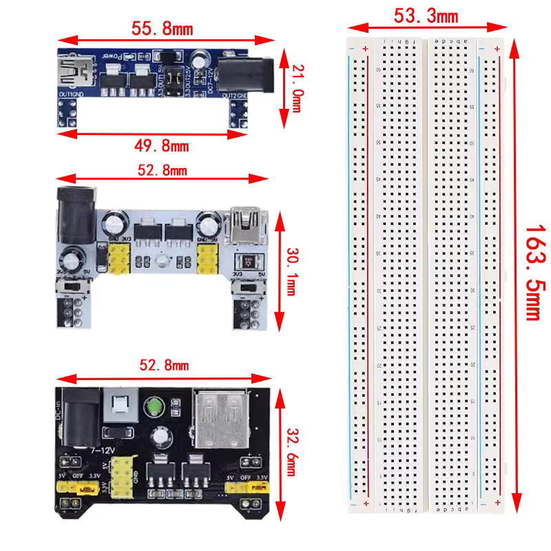 Si Tai&SH MB102 Breadboard-Leistungsmodul mit 830 Punkten Prototyp-Breadboard und 65 Überbrückungsdrähten in Multicolor für dein Arduino-Kit - Bild 2