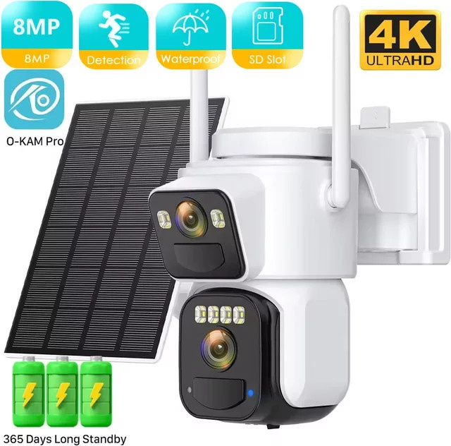 BESDER 4K Solar Wireless IP Kamera mit 8MP Dual Objektiv, 7800mAh Akku, WiFi Outdoor Sicherheit Kamera in Weiß - Bild 1