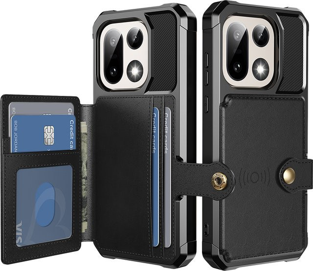 Luxuriöse Leder-Handyhülle mit Magnetverschluss und Kartenfach für OnePlus 15 in Schwarz oder Gold, stoßfeste Brieftaschen-Schutzhülle mit Linsenschutz - Bild 1