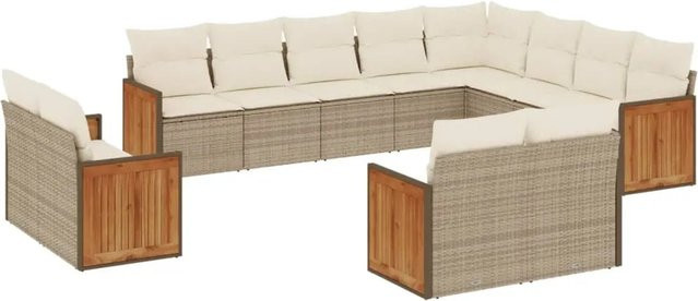 vidaXL 12-tlg Garten-Sofagarnitur in U-Form aus Poly-Rattan und Akazienholz in Beige-Creme mit UV-beständigen Kissen - Bild 1