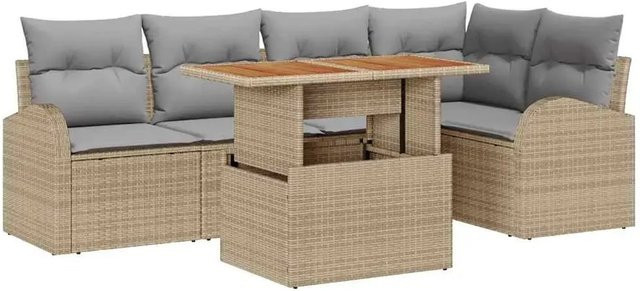 vidaXL Garten-Sofa-Set 6-teilig in Beige mit L-Form, Poly-Rattan und Polsterkissen inklusive Stauraum - Bild 1