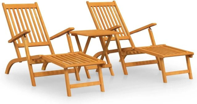 vidaXL Garten-Liegestuhl-Set aus Akazien-Massivholz mit Fußteil und Tisch in Braun - Bild 1