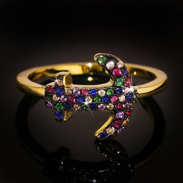 YIRAN Jewelry 5 Ring, Segelboot Anker, Zirkon, Schwarz, Unisex, Ringgröße 10 - Bild 1