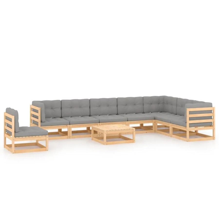 vidaXL 9-tlg Garten-Lounge-Set aus massivem Kiefernholz in L-Form mit grauen Polstern und Kissen - Bild 2