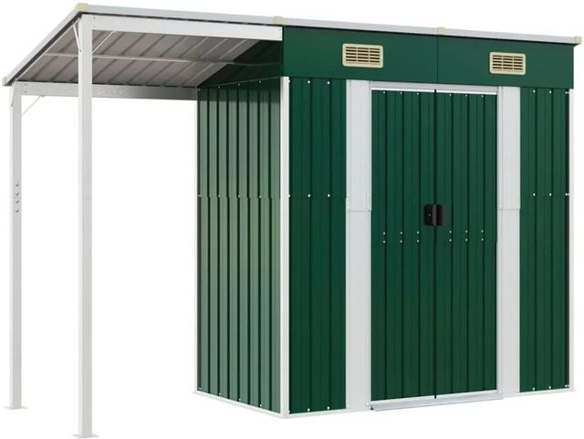 vidaXL Gartenhaus mit Schleppdach aus Stahl in Grün, B/T/H: 277 x 110,5 x 181 cm - Bild 1