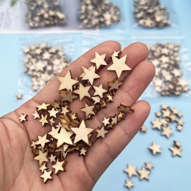 300 Stück Holzsterne in verschiedenen Größen für DIY Bastelarbeiten und Dekorationen - Bild 1