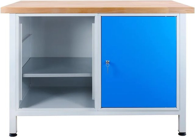 PROREGAL Werkbank Rhino mit 1 Tür Regalteil in Lichtgrau und Lichtblau, H x B x T: 84 x 120 x 60 cm, Traglast 300 kg - Bild 1