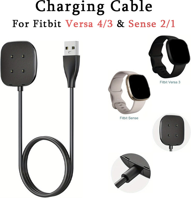 Magnetisches Ersatz-Ladekabel für Fitbit Versa 4, Versa 3, Sense 2 und Sense 1 in Schwarz - Bild 1