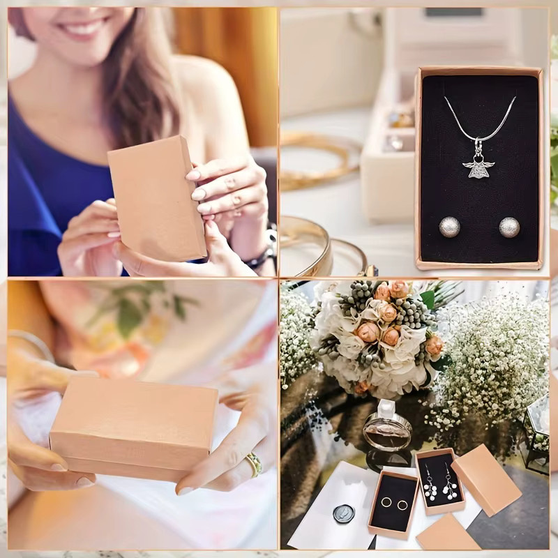 72-teiliges Set rechteckige Perlenringboxen aus Papier in Beige für Hochzeiten und Geburtstage - Bild 2