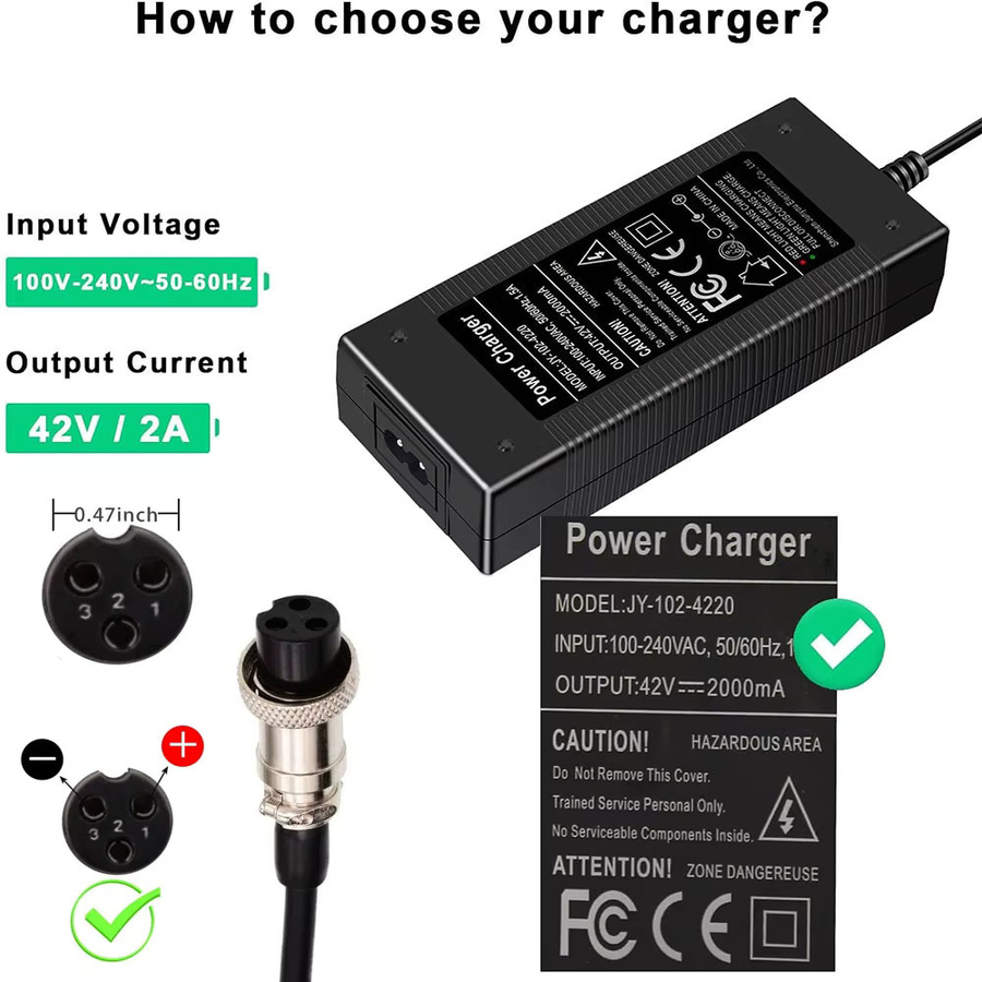 Universelles 42V 2A 5A Scooter-Batterieladegerät für 36V Lithium-Batterien in Schwarz mit 12mm 3-poligem Anschluss - Bild 4