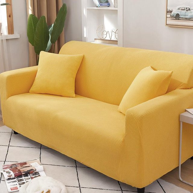 Stretch Sofabezug in Gelb, Kratzfester Vollbezug aus Jersey-Polyester für dein Sofa, Breite: 90-140 cm - Bild 1