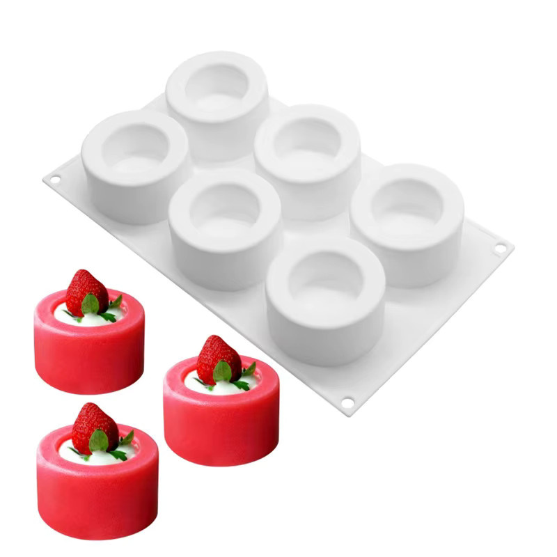 Runde Silikon-Backform mit 6 Mulden in Weiß für Dessert, Pudding oder Mousse - Bild 2