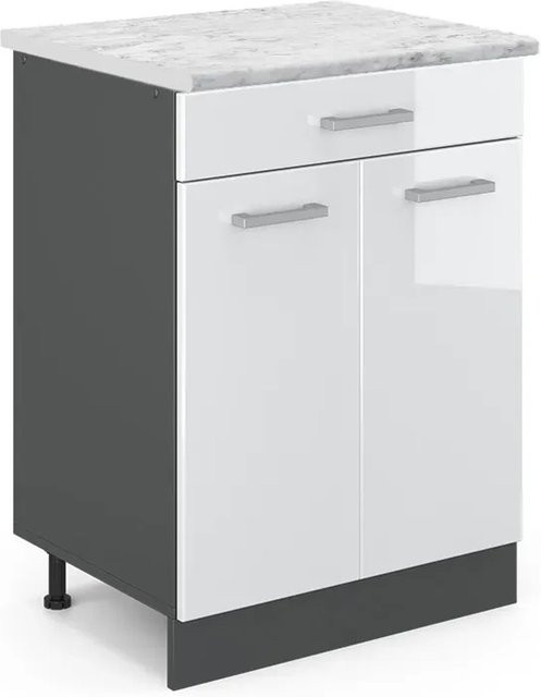 Vicco Küchenunterschrank R-Line Weiß Hochglanz Anthrazit mit Marmor-Optik B/T/H: 60 x 46 x 81,6 cm - Bild 1