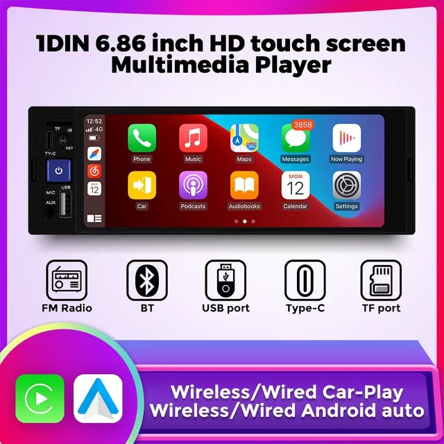 AUTOSHARK Universal MP5 Multimedia Video Player mit 6,86 Zoll HD Touchscreen, Wireless Carplay, Android Auto und Bluetooth in Schwarz - Bild 1