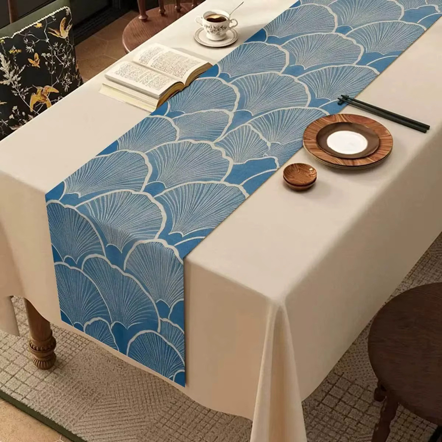 VIKAMA Tischläufer Nordic Simple Ginkgo Leaf in Blau, schmutzabweisend, rechteckig, Länge: 230 cm, Breite: 33 cm - Bild 2