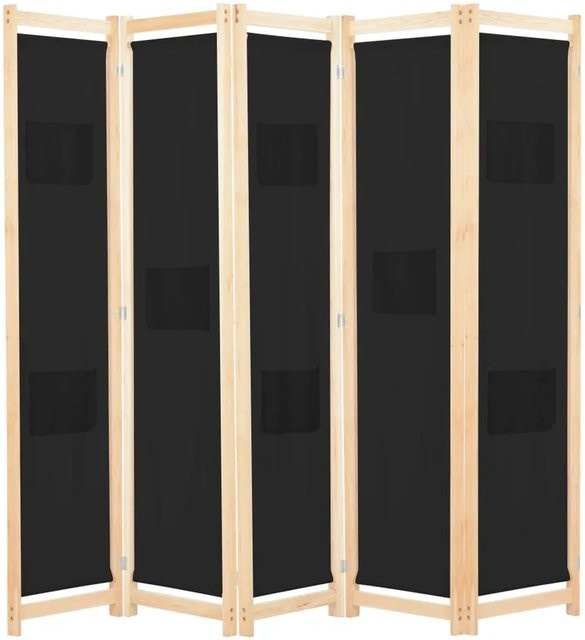 vidaXL 5-teiliger Raumteiler Schwarz aus Holz und Stoff, H x B x T: 170 x 200 x 4 cm - Bild 1