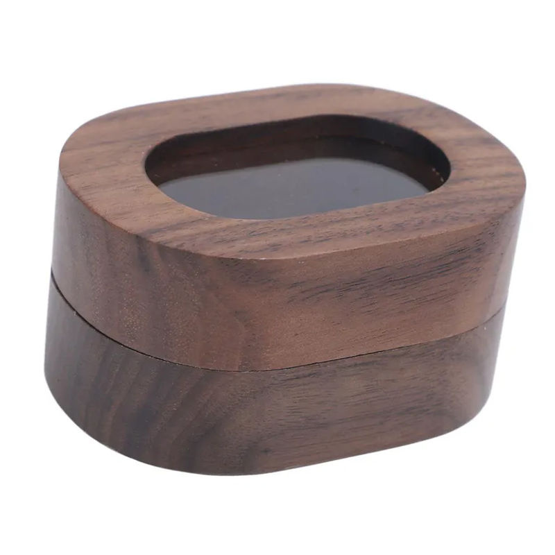 Neoglint Ringbox aus Holz in Braun mit ovalem Acrylfenster im Vintage-Design für Hochzeiten und Verlobungen - Bild 5