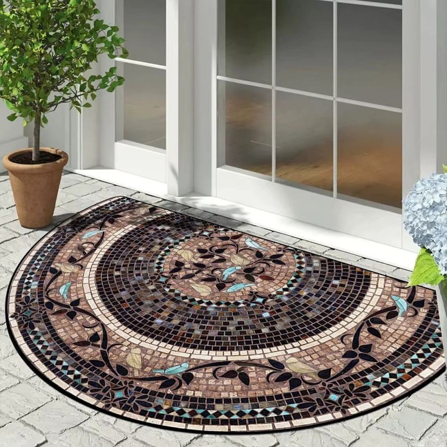 VIKAMA Vintage-Blumen-Fußmatte in Multicolour, halbrunder Teppich mit floralem Design aus Vinyl, B/T: 60 x 40 cm - Bild 1