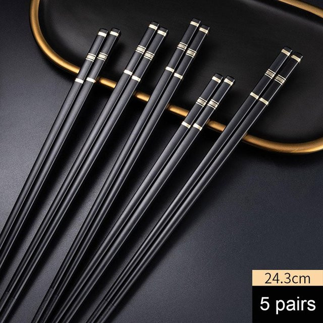 5 Paar wiederverwendbare Essstäbchen aus Metall in Schwarz für Sushi und asiatische Küche - Bild 1