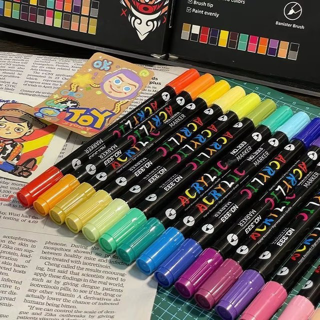 Professionelle Acryl-Marker Set mit 48 Farben und Doppelspitze aus Fein- und Pinselspitze für Kunst, Stein, Holz und Kalligraphie - Bild 1