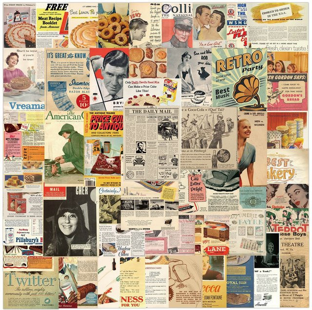 50 Stück Vintage Zeitungs- und Magazin-Aufkleber aus Papier in Multicolour für DIY Scrapbook, Laptop und Dekoration - Bild 1