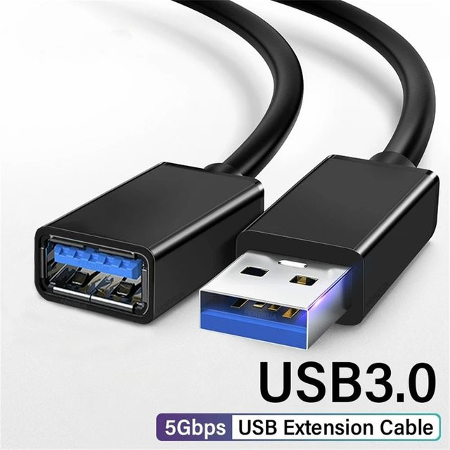 USB 3.0 Verlängerungskabel Schwarz Stecker auf Buchse für Laptop, TV, SSD und Drucker - Bild 1