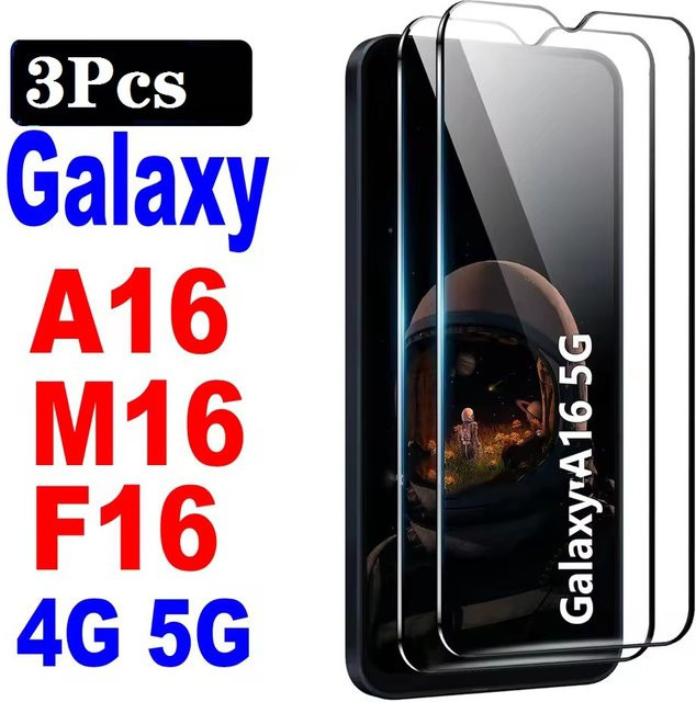 3er-Pack Samsung Displayschutzfolie aus 9H gehärtetem Glas, transparent, passend für Samsung A16, M16 und F16 - Bild 1