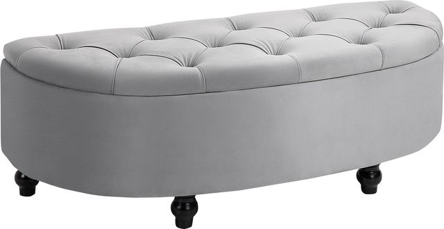 HOMCOM Sitzbank mit Stauraum als Sitzhocker und Aufbewahrungsbox aus Gummiholz und Samt in Grau mit Tuf-Knopf-Optik - Bild 1