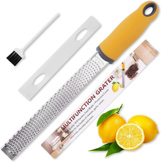 FEB.WIND Zitruszester und Mikroribe aus Edelstahl in Silber und Gelb mit Griff für Zitrone, Käse und Schokolade - Bild 1