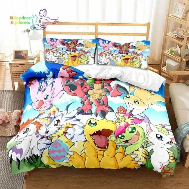 Digimon Anime Bettwäsche Set aus Mikrofaser mit Motiv für Erwachsene und Kinder, Mehrfarbig, B/H: 140 x 210 cm - Bild 1