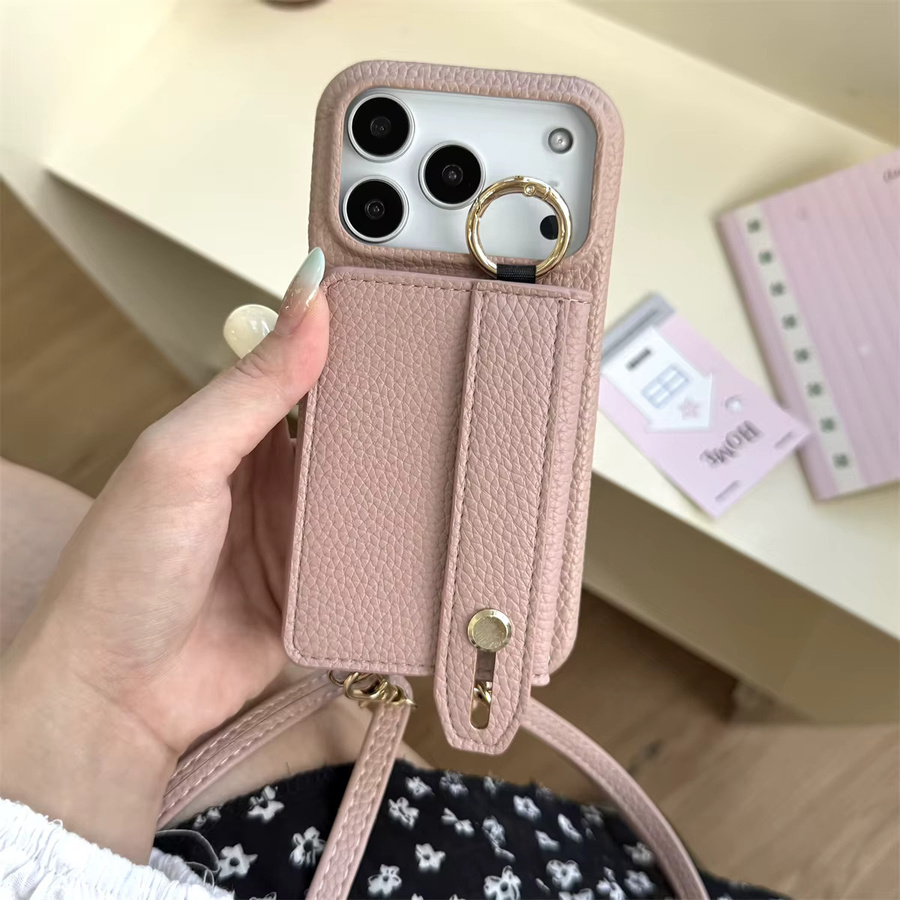 Leder-Schutzhülle mit Kartenfächern und Lanyard für Apple iPhone 17 16 15 14 13 12 11 Pro Max in Purple - Bild 5