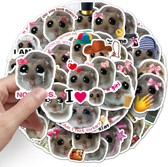 1050 Stück Lustige Traurige Hamster Meme Graffiti Aufkleber, Wasserdichte Cartoon Sticker für Handyhüllen und Trinkflaschen, Mehrfarbig von Binchi Outdoor Product - Bild 1