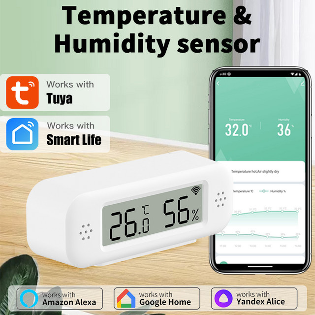 Tuya WiFi Temperatur und Feuchtigkeit Sensor in Weiß für Smart Home mit App-Steuerung und Integration für Alexa und Yandex SmartLife - Bild 1